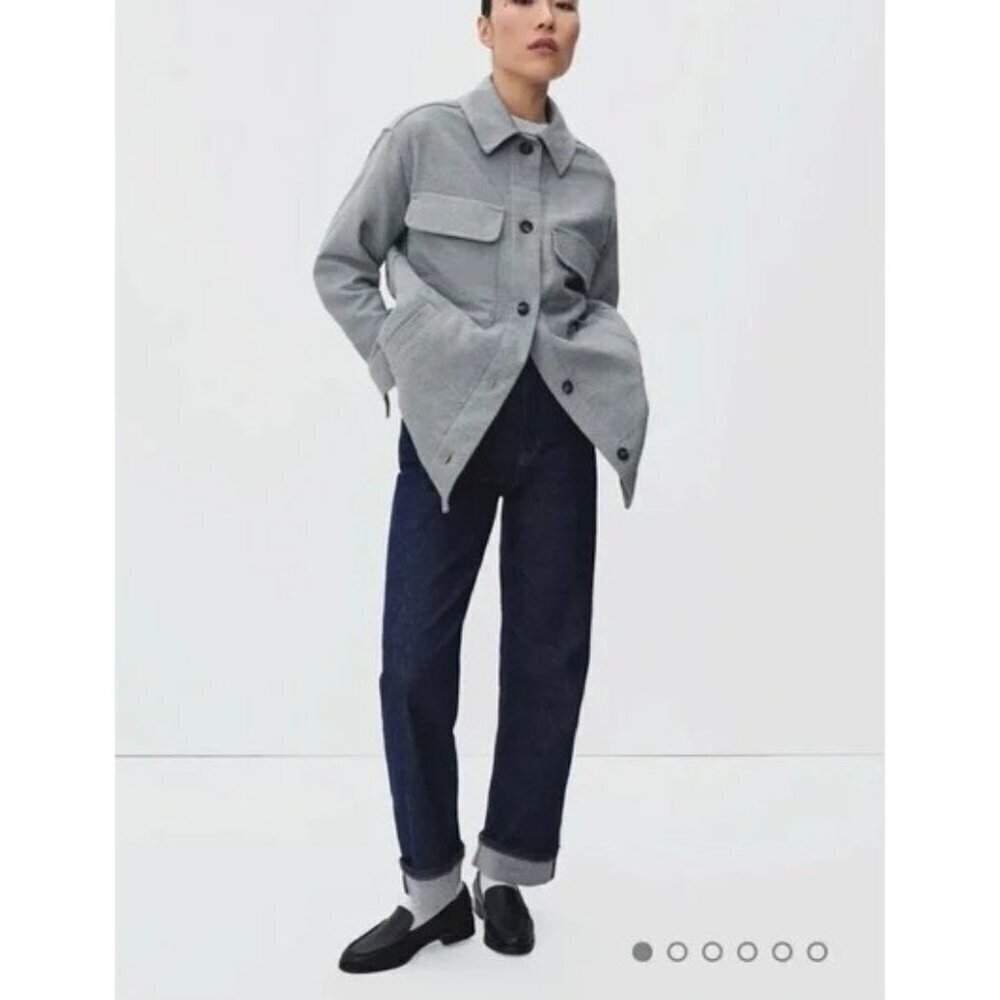 Everlane Oversized Shirt Jacket military style Gray Blue Pockets Size XSmall